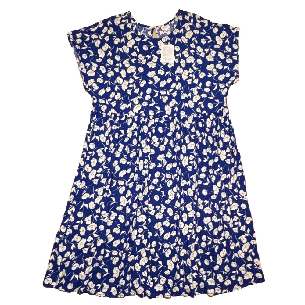 LuLaRoe Womens Dress Size XL Lorene Dolman Midi‎ Blue Floral Pockets Rayon NWT